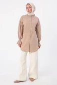 Bej-%100 Pamuk Yakası Ve Kolları Büzgülü Gömlek Tunik thumbnail 2