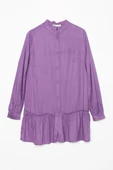 Mor-Doğal Kumaş Eteği Fırfırlı Hakim Yaka Gömlek Tunik thumbnail 6