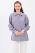 Gri-Yanları Fermuarlı Yakalı Sweat Tunik - 1