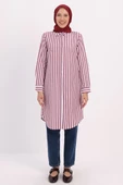 Bordo-Beyaz-Gizli Patlı Gömlek Tunik - 1