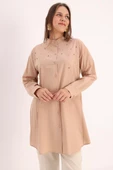 Bej-Pamuklu Taş Detaylı Likralı Gömlek thumbnail 1