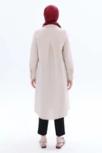 Bej-Yırtmaçlı Keten Gömlek Tunik - 4