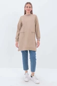 Bej-FERMUAR CEPLİ YIRTMAÇLI SWEAT TUNİK thumbnail 2
