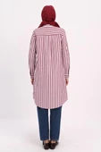 Bordo-Beyaz-Gizli Patlı Gömlek Tunik - 4