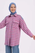Pembe-Mavi-Denim Garnili Tüvit Gömlek - 1