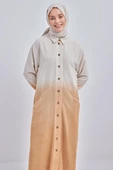 Camel-Degrade Keten Uzun Gömlek thumbnail 1