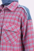 Pembe-Mavi-Denim Garnili Tüvit Gömlek - 5