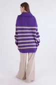 Mor-Taş-Balıkçı Yaka Fermuarlı Likralı Triko Kazak - 4