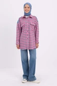 Pembe-Mavi-Denim Garnili Tüvit Gömlek - 2