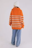 Oranj-Taş-Balıkçı Yaka Fermuarlı Likralı Triko Kazak - 4