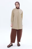 Bej-Hakim Yaka Biritli Keten Tunik thumbnail 5