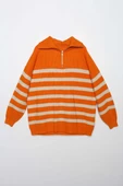 Oranj-Taş-Balıkçı Yaka Fermuarlı Likralı Triko Kazak - 8