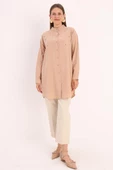 Bej-Pamuklu Taş Detaylı Likralı Gömlek thumbnail 2