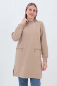 Bej-FERMUAR CEPLİ YIRTMAÇLI SWEAT TUNİK thumbnail 1