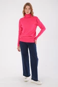 Fuşya-Balıkçı Yaka Kısa Triko Kazak - 2