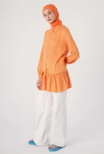 Soft Turuncu-Doğal Kumaş Eteği Fırfırlı Hakim Yaka Gömlek Tunik thumbnail 3