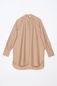 Sütlü Kahve-Dik Yaka Büzgülü Kol Düğmesi Detaylı Gömlek thumbnail 7