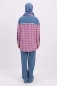 Pembe-Mavi-Denim Garnili Tüvit Gömlek - 4