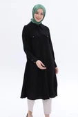 Siyah-Yırtmaçlı Keten Gömlek Tunik - 1