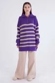 Mor-Taş-Balıkçı Yaka Fermuarlı Likralı Triko Kazak - 2