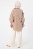 Bej-%100 Pamuk Yakası Ve Kolları Büzgülü Gömlek Tunik thumbnail 4