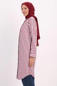 Bordo-Beyaz-Gizli Patlı Gömlek Tunik - 3