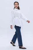 Beyaz-Pamuklu Şık Düğme Detaylı Kemerli Gömlek Tunik thumbnail 5
