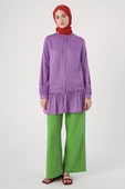 Mor-Doğal Kumaş Eteği Fırfırlı Hakim Yaka Gömlek Tunik thumbnail 2