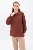 Kahve-Yanları Fermuarlı Yakalı Sweat Tunik thumbnail 1