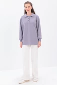Gri-Yanları Fermuarlı Yakalı Sweat Tunik - 2