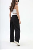 Kemer Detaylı Yüksek Bel Palazzo Pantolon - Siyah thumbnail 4