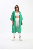 Arkası Baskılı Püsküllü Kimono - Yeşil thumbnail 2