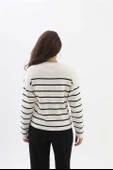 Bisiklet Yaka Çizgili Hırka - Lacıvert-Ekru thumbnail 6