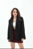 Kadın Kruvaze Yaka Oversize Blazer Ceket - Siyah thumbnail 1