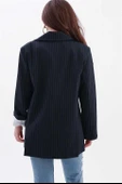 Fleto Cepli Dar Çizgili Poliviskon Blazer Ceket - Lacivert thumbnail 7