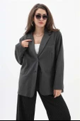 Kadın Kruvaze Yaka Oversize Blazer Ceket - Antrasit - 1