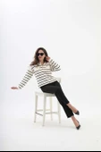 Bisiklet Yaka Çizgili Hırka - Lacıvert-Ekru thumbnail 2