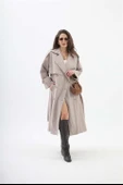 Beli Kuşaklı Allerli  Apoletli Trençkot - Taş thumbnail 1