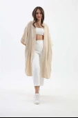 Arkası Baskılı Püsküllü Kimono - Bej thumbnail 2