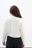 Önü Oval Fermuarlı Hırka - Ekru thumbnail 5