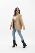 Kadın Kruvaze Yaka Oversize Blazer Ceket - Vizon thumbnail 5