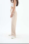 Bol Paça Palazzo Kumaş Pantolon - Bej thumbnail 4