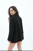 Kadın Kruvaze Yaka Oversize Blazer Ceket - Siyah thumbnail 5