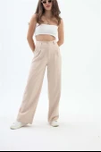 Bol Paça Palazzo Kumaş Pantolon - Bej thumbnail 2