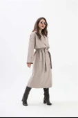 Beli Kuşaklı Allerli  Apoletli Trençkot - Taş thumbnail 5