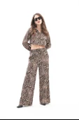 Önü Çimalı Beli Lastikli Leopar Desen Pantolon - Siyah thumbnail 1