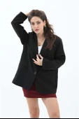 Kadın Kruvaze Yaka Oversize Blazer Ceket - Siyah thumbnail 3