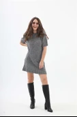 Kısa Kol Kırçıllı Triko Elbise - Siyah-Ekru thumbnail 1