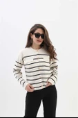Bisiklet Yaka Çizgili Hırka - Lacıvert-Ekru thumbnail 1