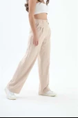 Bol Paça Palazzo Kumaş Pantolon - Bej thumbnail 3
